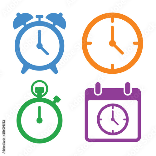 Time Clock Alarm Stopwatch Calendar Icon Set colorful object icon set for creative design projects