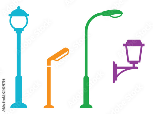 Urban Street Light Lamp Post Icon Set colorful object icon set for creative design projects