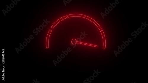 Glowing red neon speedometer dial icon on black background