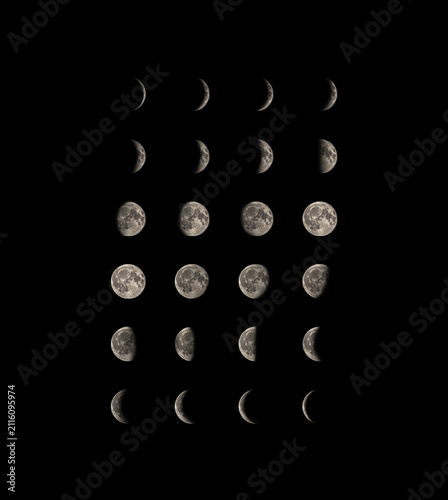 Obraz na plátně Sequential lunar cycle showing the changing illumination of the Moon from cresce