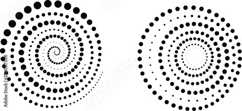 Abstract Spiral Halftone Dot Pattern Set, Circular Radial Geometric Optical Design Vector Collection