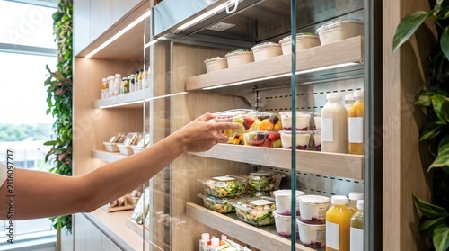 Hand Selecting Healthy Snack in Modern Micro Market - Future of Unattended Retail