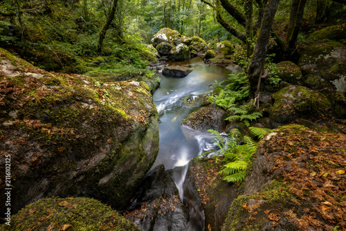 Konstfotografi Idyllic waterfalls on the River Edo in Castro Caldelas, Ourense, Galicia, Spain