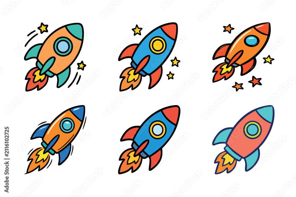 Obraz premium Rocket Ship Clipart for Space Adventure Learning and Creative Kids Designs