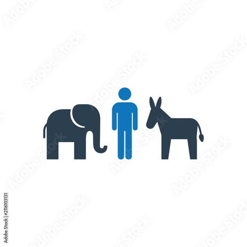 Elephant and donkey symbols with citizen figure icon