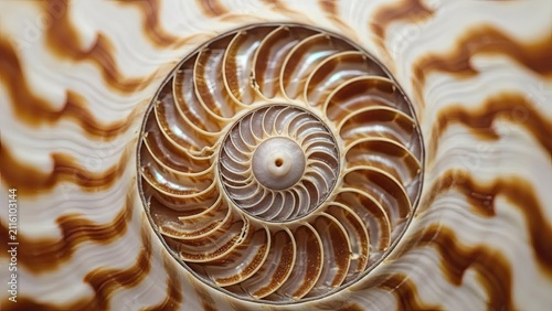 Obraz na płótnie Internal chambers of a nautilus shell showing spiral pattern.