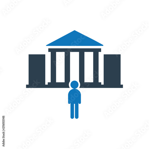 Government building with citizen figure icon