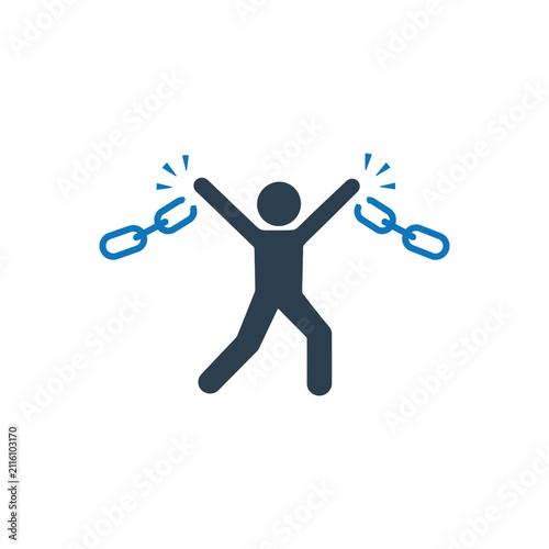Cuadro en lienzo Person breaking chains for freedom icon