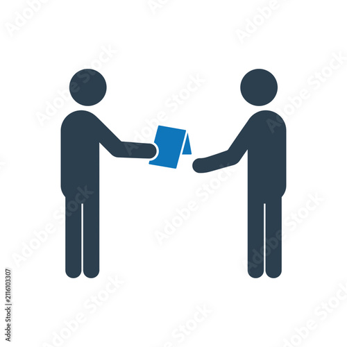 Fotografie Two people exchanging a folded document icon