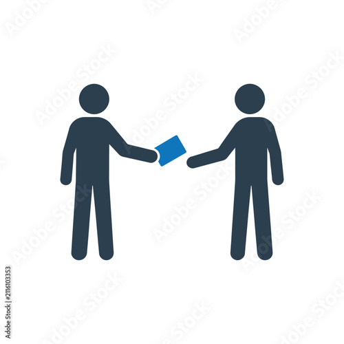 Canvas Print Two people exchanging an ID card icon