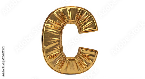 Golden Textured Large Letter C Isolated on Clear Background transparent background