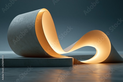 Abstract Curved Paper with Warm Light Creative Minimalist Studio Shot