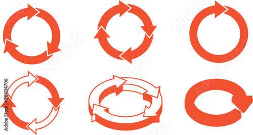 Orange Circular Arrow Cycle Icons Set Vector Diagram Process Loop Symbols