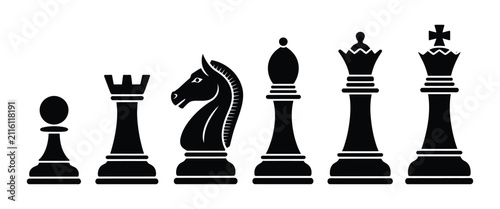 Konstfotografi Chess Piece Silhouette Icons, all standard chess figures for competition, tactic