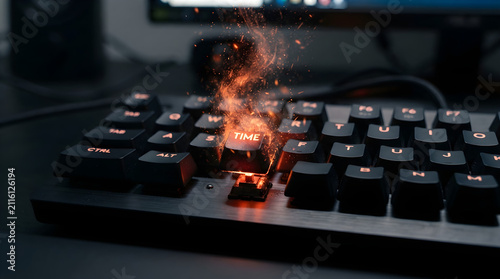 burning time key on computer keyboard representing deadline urgency productivity and time management
