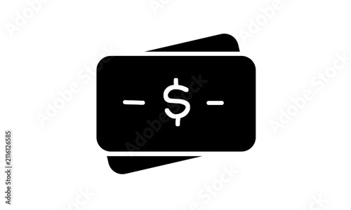 Dollar banknote icon. Solid black cash or bill symbol with a dollar sign. Flat vector illustration for finance, payment, and currency design.
