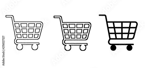 Wireframe shopping cart icon set. Supermarket trolley symbols with grid design in outline and solid wheel styles. Vector illustration.