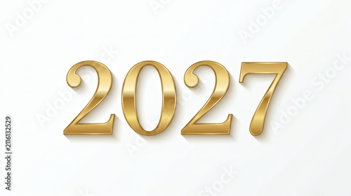 Minimalist gold 2027 numerals isolated on clean white background with isolated