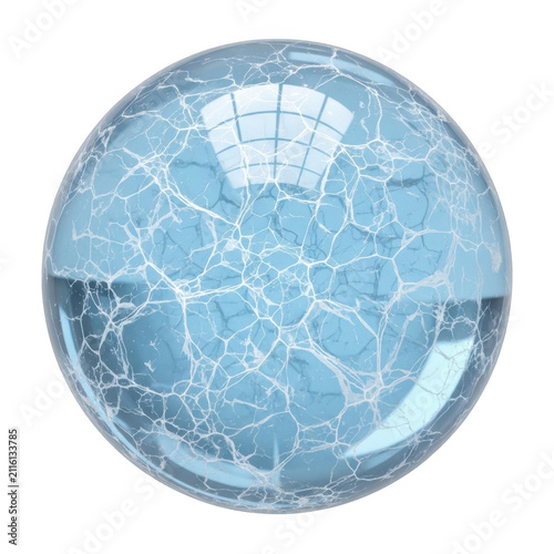 A close-up view of a frozen water droplet with intricate ice crystal formations.