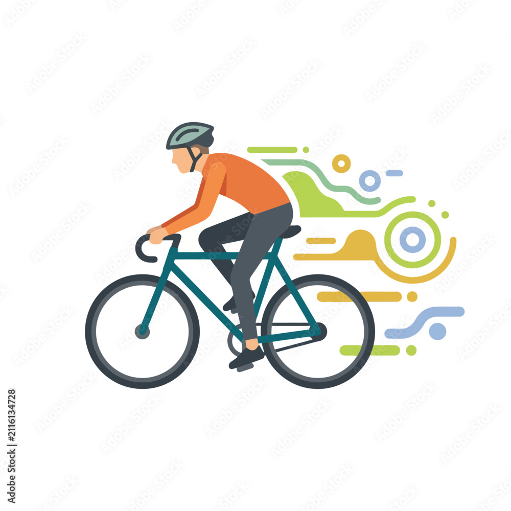 Fototapeta premium Professional cyclist riding a road bike with abstract speed motion lines illustration.