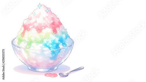 レインボーかき氷の水彩イラスト