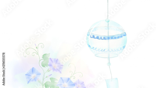 風鈴と朝顔の水彩イラスト