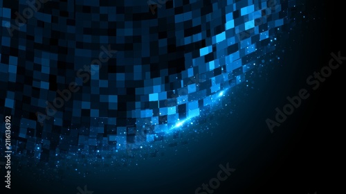 Futuristic square pattern curve with blue lighting effect, sparkle background digital technology concept representing data communication, modern network design, virtual interface advanced innovation
