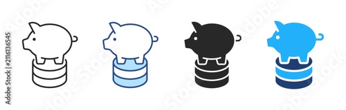Piggy bank icon for saving money. Financial investment and secure future line, color, glyph, duotone symbols. Vector illustration.