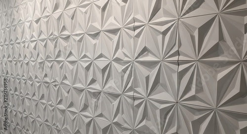 Geometric 3D white wall tiles with sharp angular facets