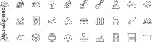 Foto Woodworking and carpentry line icon set