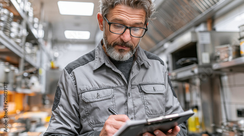 Professional Male Chef in Restaurant Kitchen: Management and Cooking Expertise with Safety Focus