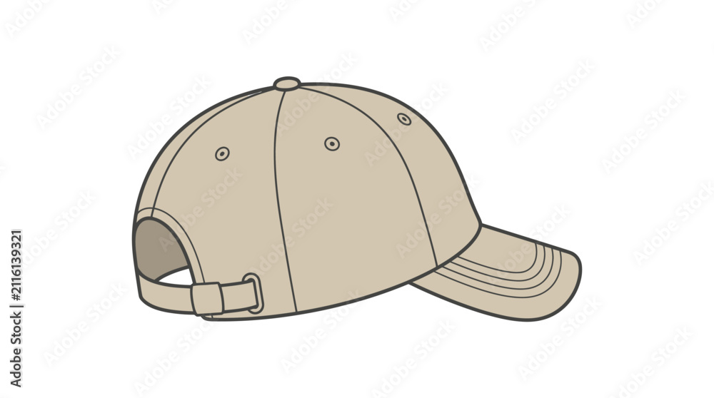 Fototapeta premium Plain beige baseball cap, back view, isolated on white background. Simple, clean design for branding or fashion.