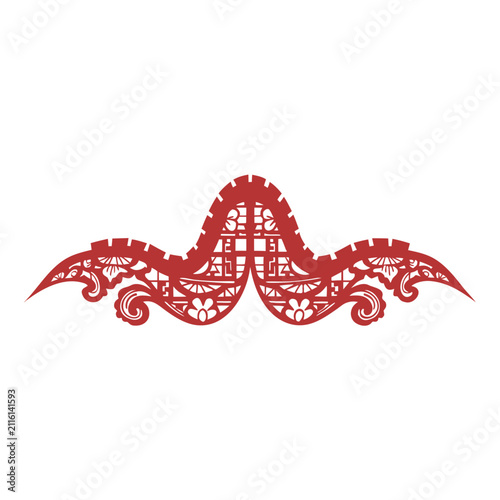 Ornate red decorative pattern in intricate cut-out design  