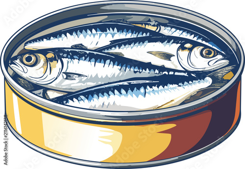 Stylized Can of Sardines with Vintage Cool Label Design for Tinned Fish Aesthetic Concept