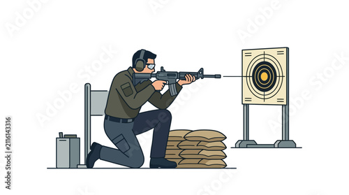 Foto Man Shooting Rifle at Target Vector Illustration