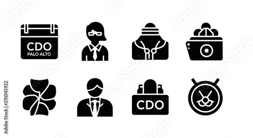 Abstract Black Flower Silhouette Icon on White Background