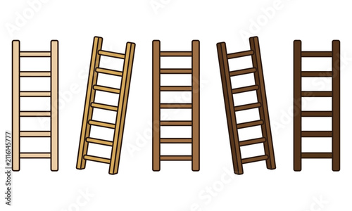 Fotografie "Set of wooden ladders in different brown shades flat vector illustration"