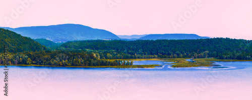 Fotografie Fort Ticonderoga and Mountain landscape in New York over Lake Champlain