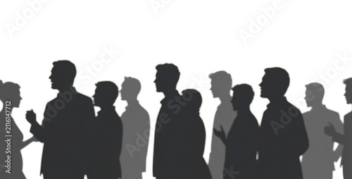 blurred black silhouettes of people on a white background