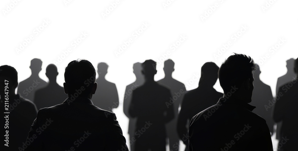 Obraz premium blurred black silhouettes of people on a white background