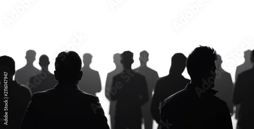 blurred black silhouettes of people on a white background