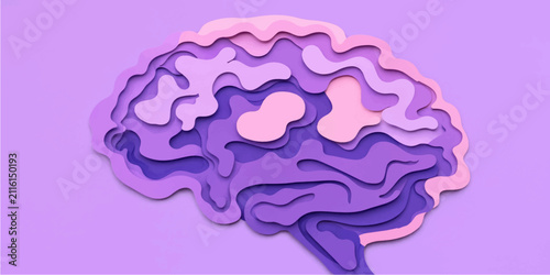 Purple Paper Cut Brain Illustration Vector with Layered Human Mind and Creative Thinking Concept