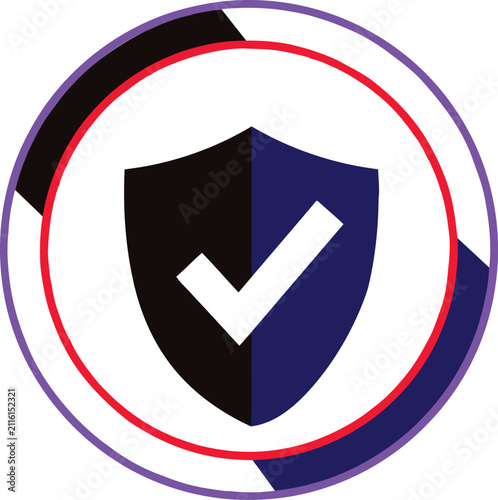 Foto Security shield icon with checkmark symbol encased in circle frames for web application interface design and digital protection concepts isolated on grid