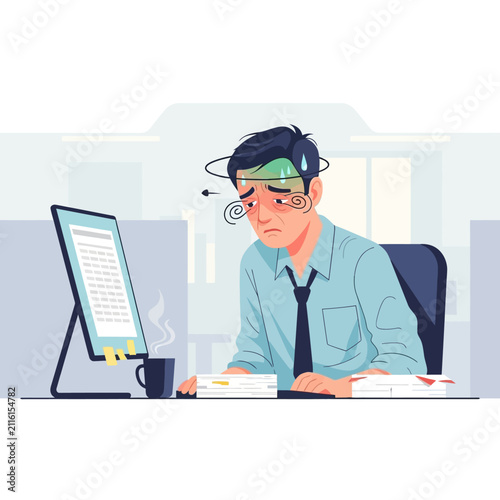 Overwhelmed Office Worker Drained From Excessive Workload And Stress At Desk