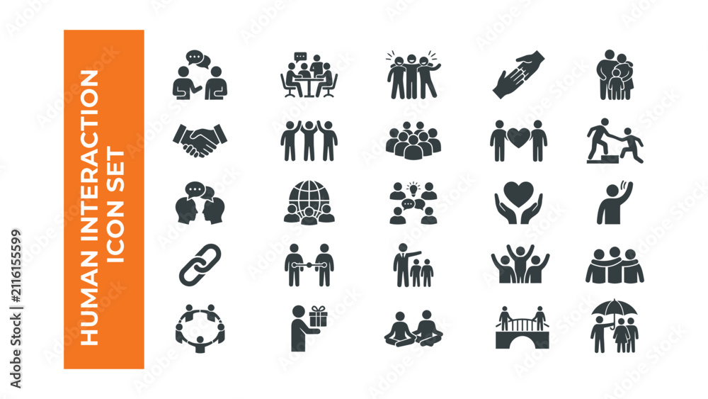 Obraz premium Human interaction icons set for teamwork and communication design elements on white