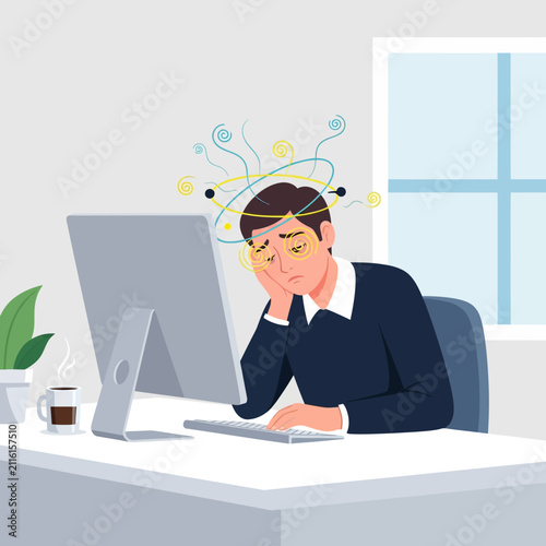 Overwhelmed Businessman Drained By Computer Work