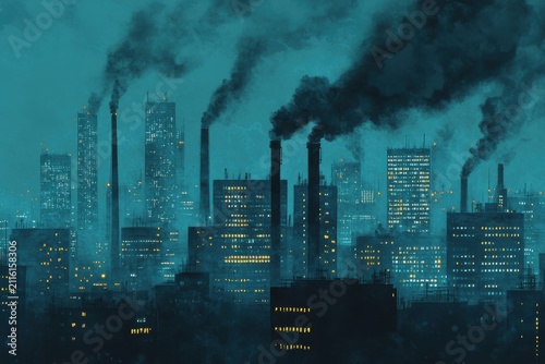 Industrial Cityscape with Factory Emissions