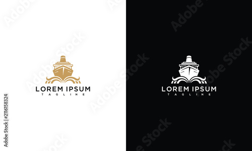 Modern Luxury Cruise Ship Logo Design on Waves - Gold and White Versions