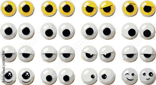 Quadro su tela Googly eyes vector element set featuring plastic toy wiggle eyes with various ex