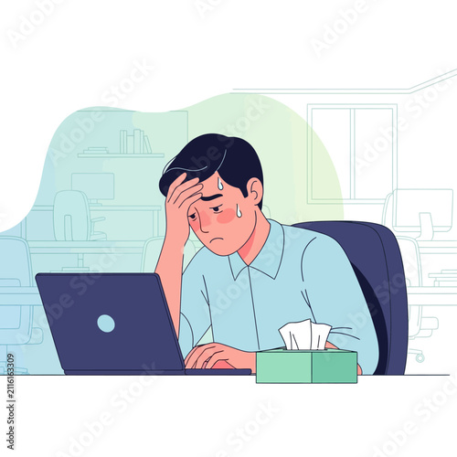 Frustrated Businessman Feeling Overwhelmed By Work While Sitting At His Desk With Laptop